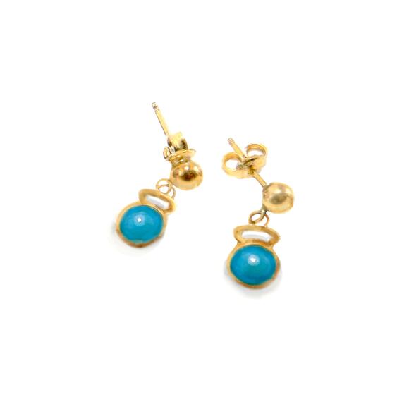 Girls .52 ct Turquoise bezel Drop Earrings/ Premium Quality 1/20 14K Gold Filled - Picture 5 of 9